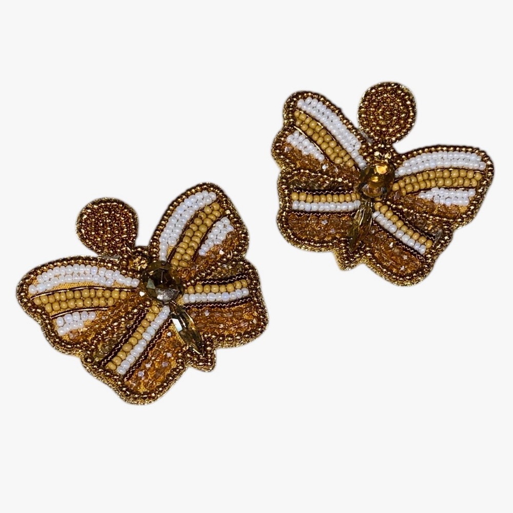 NWOT Brown/Tan/White Butterfly Beaded Earrings